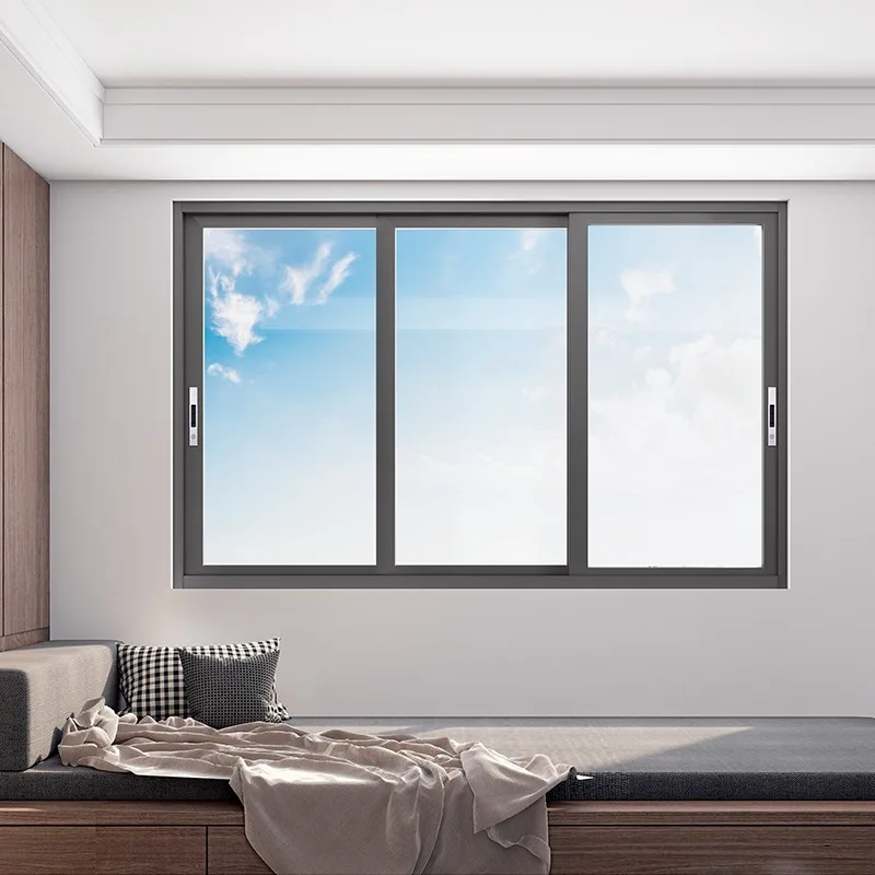 Hihaus Best Quality Light Grey Nail Fin Aluminium Balcony Interior Sliding Window - HIHAUS