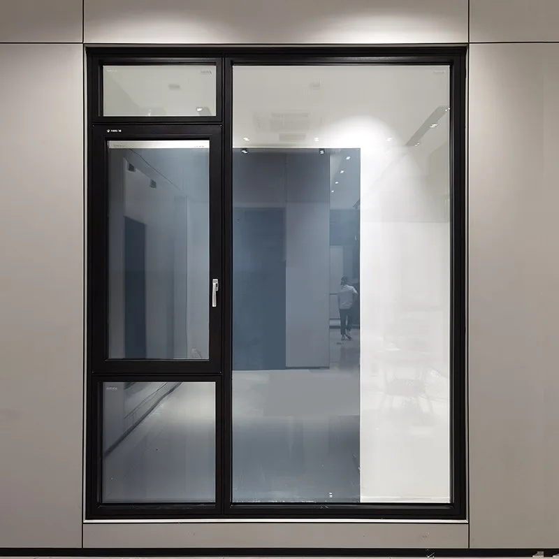 Living Room Aluminium Floor To Ceiling French Grey Glass Fixed Casement Window - HIHAUS