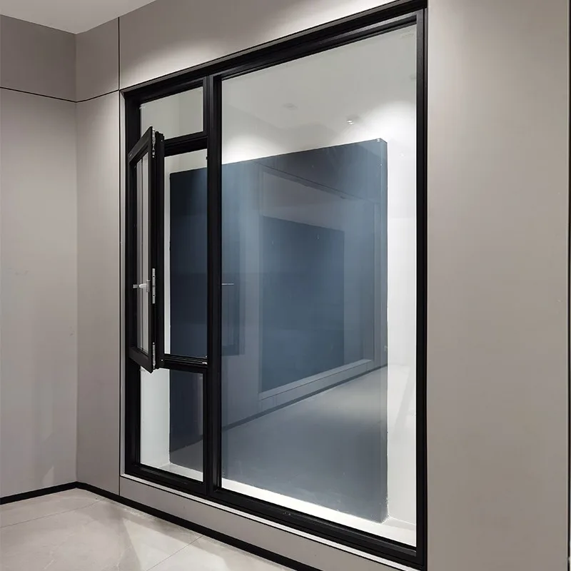 Living Room Aluminium Floor To Ceiling French Grey Glass Fixed Casement Window - HIHAUS