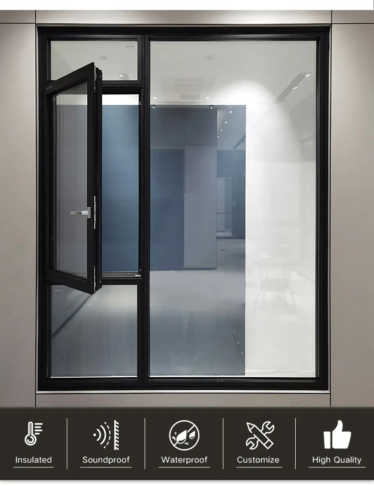 Living Room Aluminium Floor To Ceiling French Grey Glass Fixed Casement Window - HIHAUS