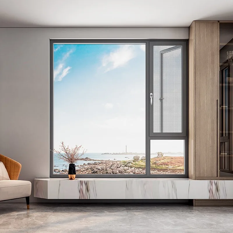 Hihaus Grey Full Frame Thermal Insulated Aluminum Impact Casement Windows - HIHAUS