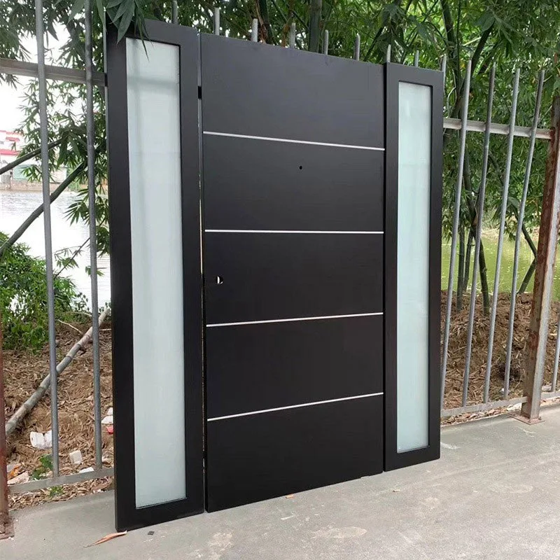 New Exterior Steel Wood Entrance Pivot Door With Glass Sidelites - HIHAUS