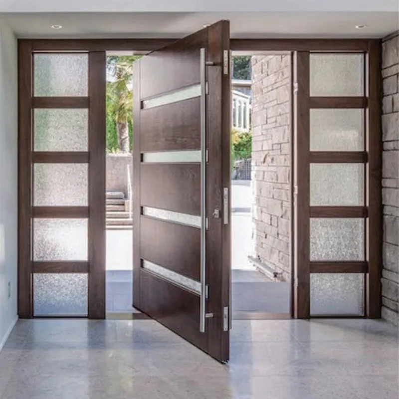 New Exterior Steel Wood Entrance Pivot Door With Glass Sidelites - HIHAUS