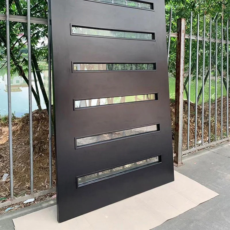 New Exterior Steel Wood Entrance Pivot Door With Glass Sidelites - HIHAUS