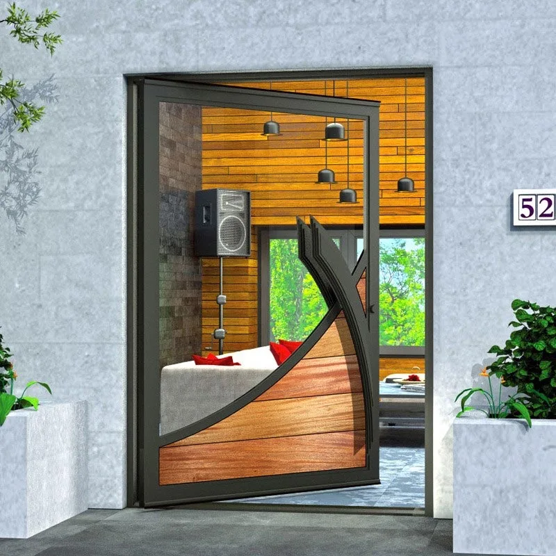 Hihaus Hot Black Aluminium Exterior Swivel Glass Pivot Front Entry Door - HIHAUS