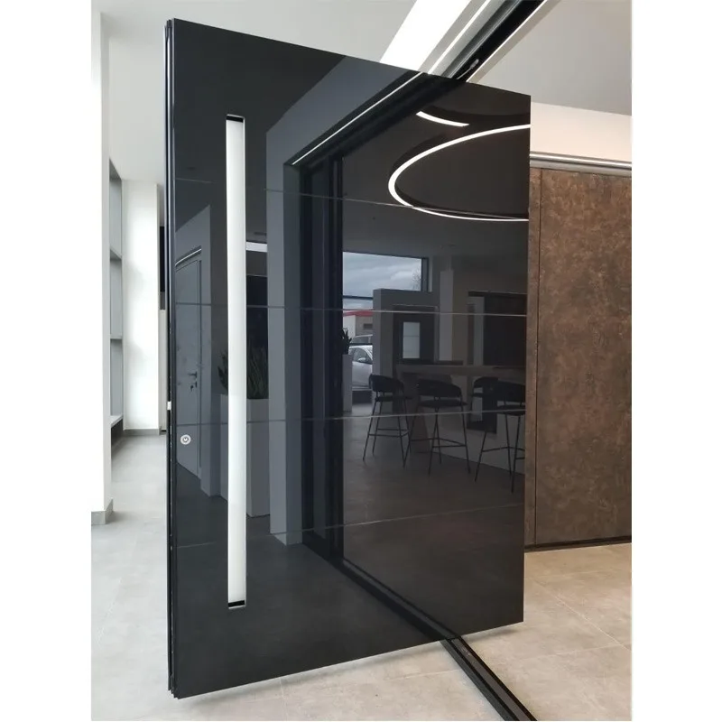 Hihaus Hot Black Aluminium Exterior Swivel Glass Pivot Front Entry Door - HIHAUS