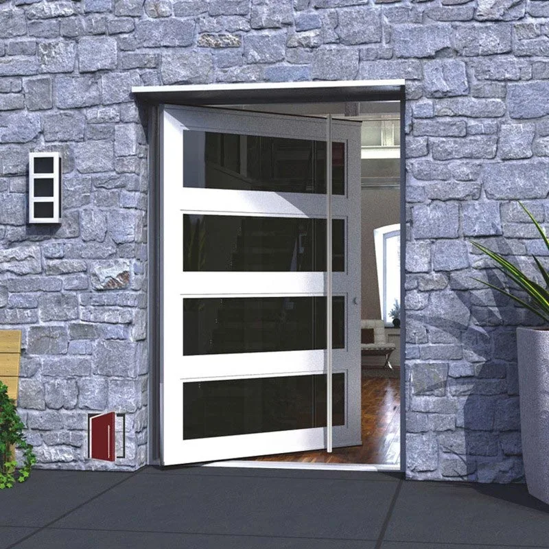 Hihaus Hot Black Aluminium Exterior Swivel Glass Pivot Front Entry Door - HIHAUS