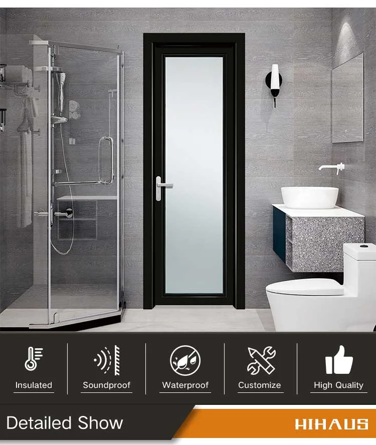 New White Waterproof Glass Bathroom Entry Doors With Frosted Glass - HIHAUS
