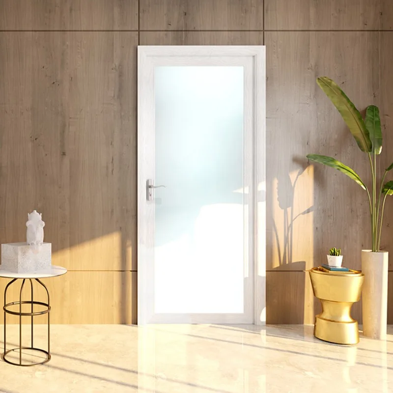New White Waterproof Glass Bathroom Entry Doors With Frosted Glass - HIHAUS