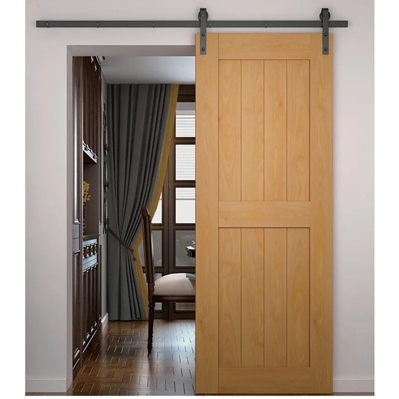 Hihaus Indoor Stained Ceiling Mounted Solid Wood Barn Door - HIHAUS