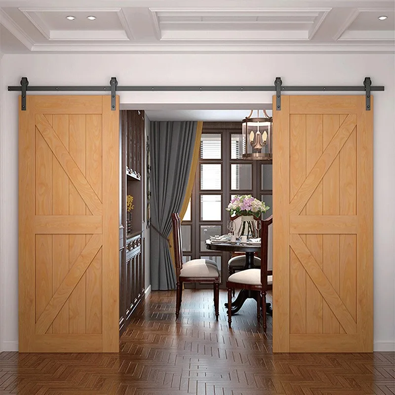 Hihaus Indoor Stained Ceiling Mounted Solid Wood Barn Door - HIHAUS