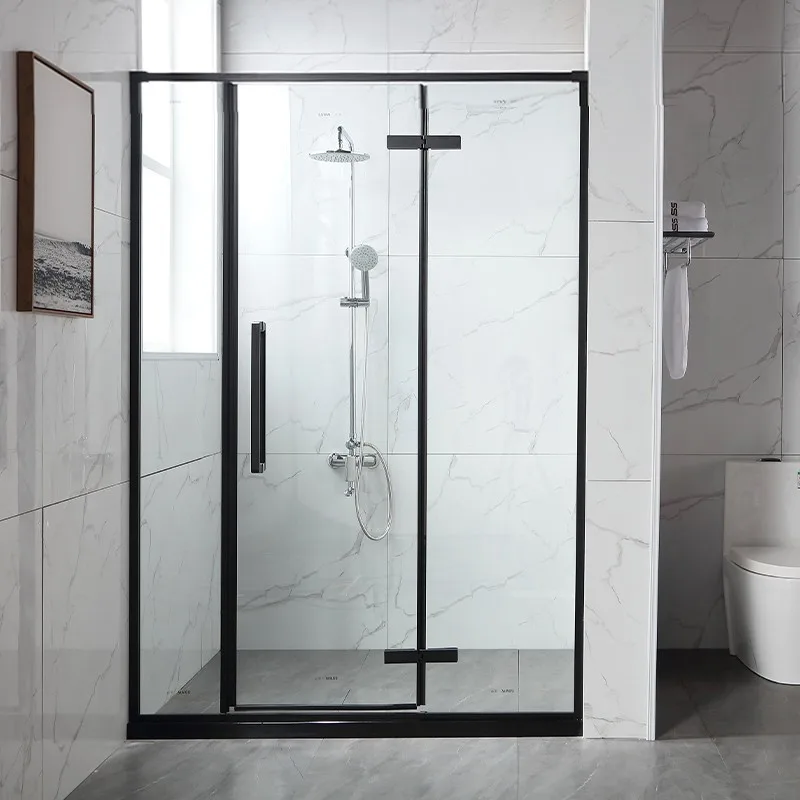 Black Bathroom Semi Frameless Frosted Glass Shower Doors Enclosures - HIHAUS