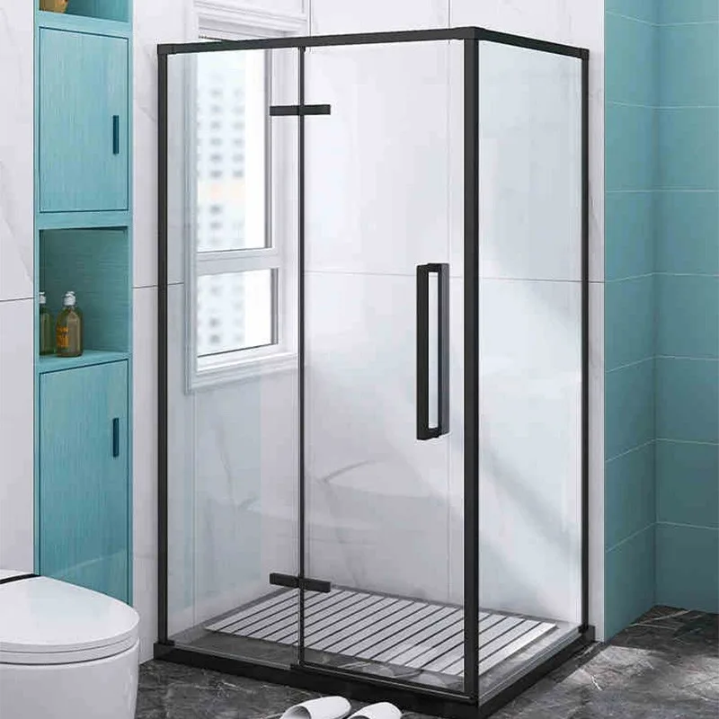 Black Bathroom Semi Frameless Frosted Glass Shower Doors Enclosures - HIHAUS