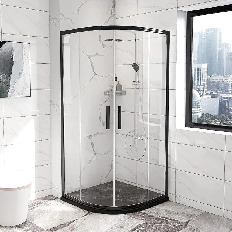 Black Bathroom Semi Frameless Frosted Glass Shower Doors Enclosures - HIHAUS