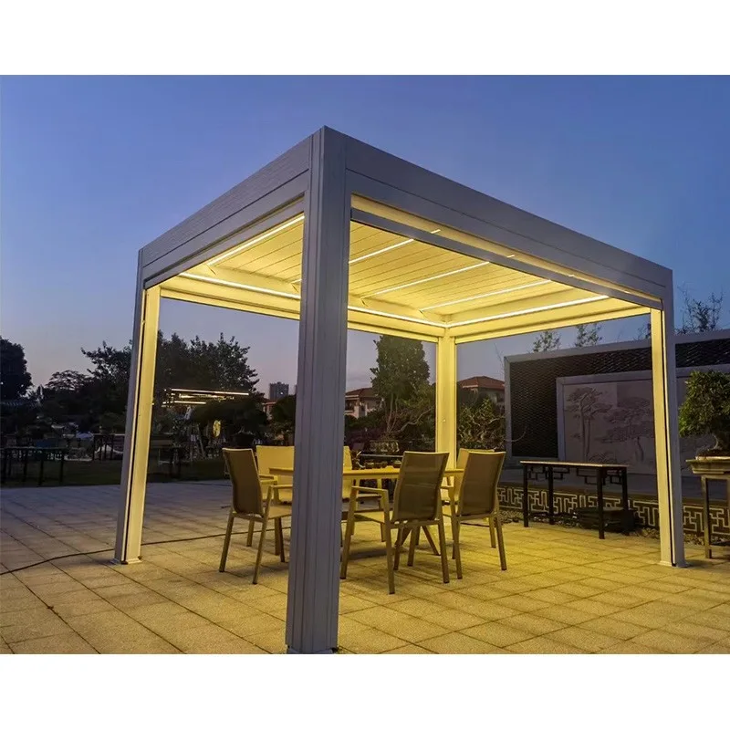 New Electric Patio Metal Roof Louvered Aluminum Pergola - HIHAUS