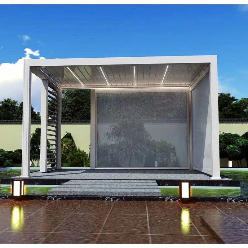New Electric Patio Metal Roof Louvered Aluminum Pergola - HIHAUS