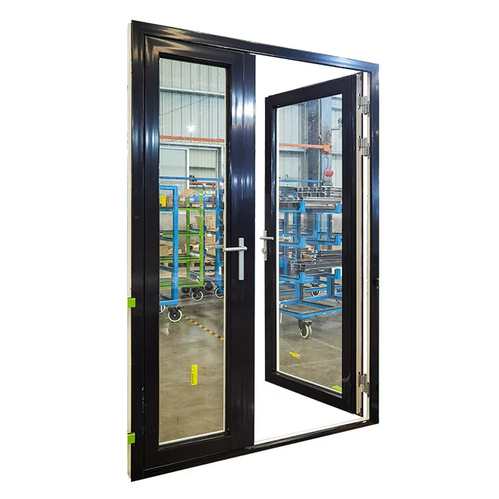 White and black aluminum hinged outswing double patio doors exterior - HIHAUS