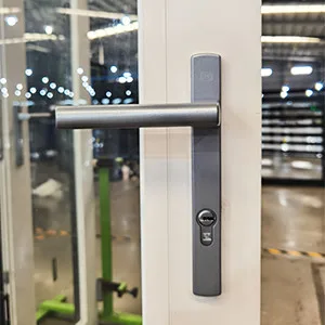 White and black aluminum hinged outswing double patio doors exterior - HIHAUS