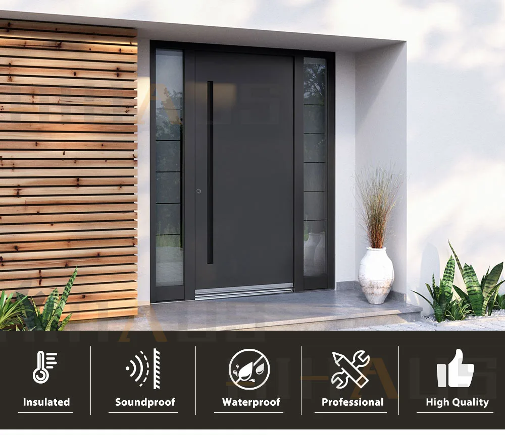 Custom Modern Front Aluminium Residential Exterior Entrance Doors - HIHAUS