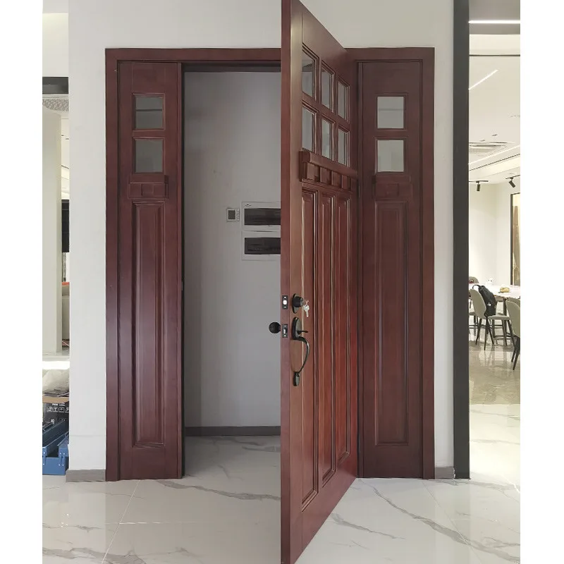 Hihuas American Solid Wood Entrance Entry Front Door With Sidelights - HIHAUS