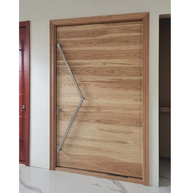 Modern Exterior Natural Wood Pivot Entrance Front Door Supplier - HIHAUS