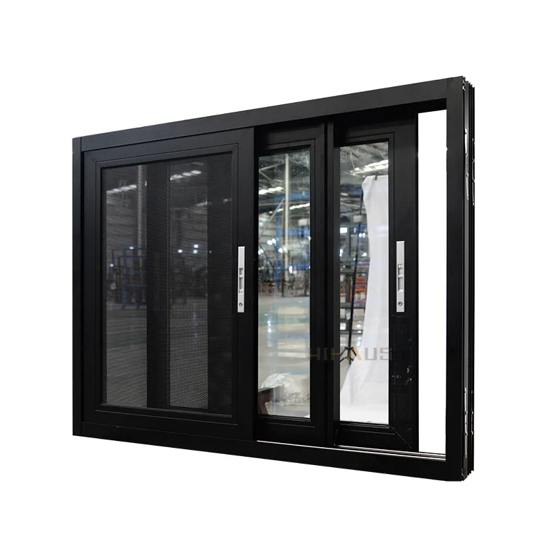Customized House Black Aluminium Sliding Window With Mosquito Net - HIHAUS