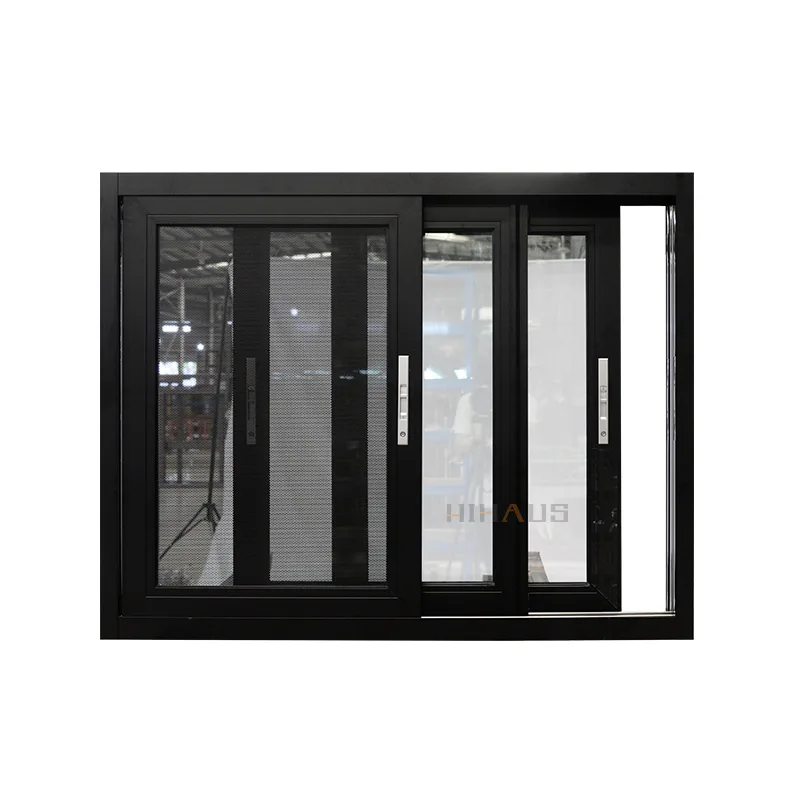Customized House Black Aluminium Sliding Window With Mosquito Net - HIHAUS