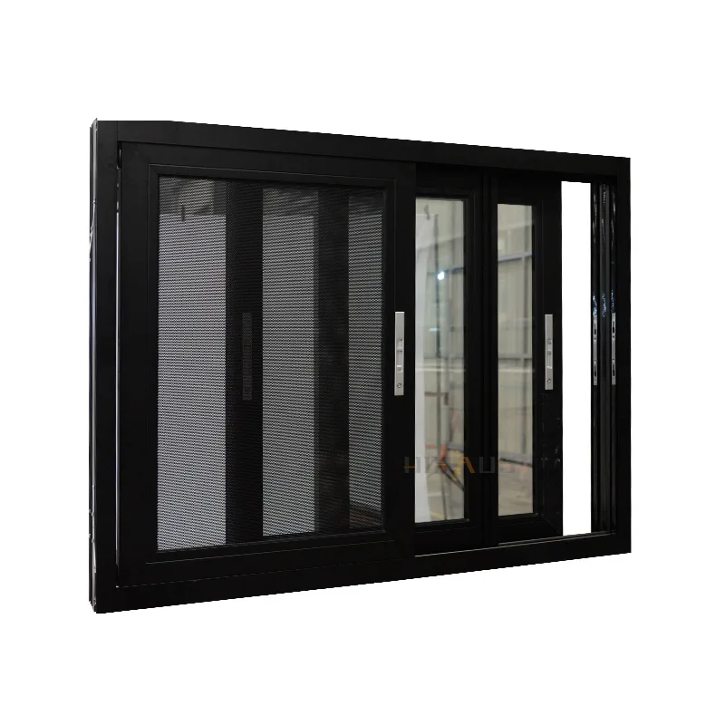 Customized House Black Aluminium Sliding Window With Mosquito Net - HIHAUS