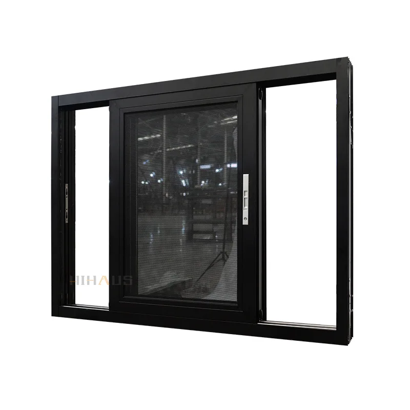 Customized House Black Aluminium Sliding Window With Mosquito Net - HIHAUS