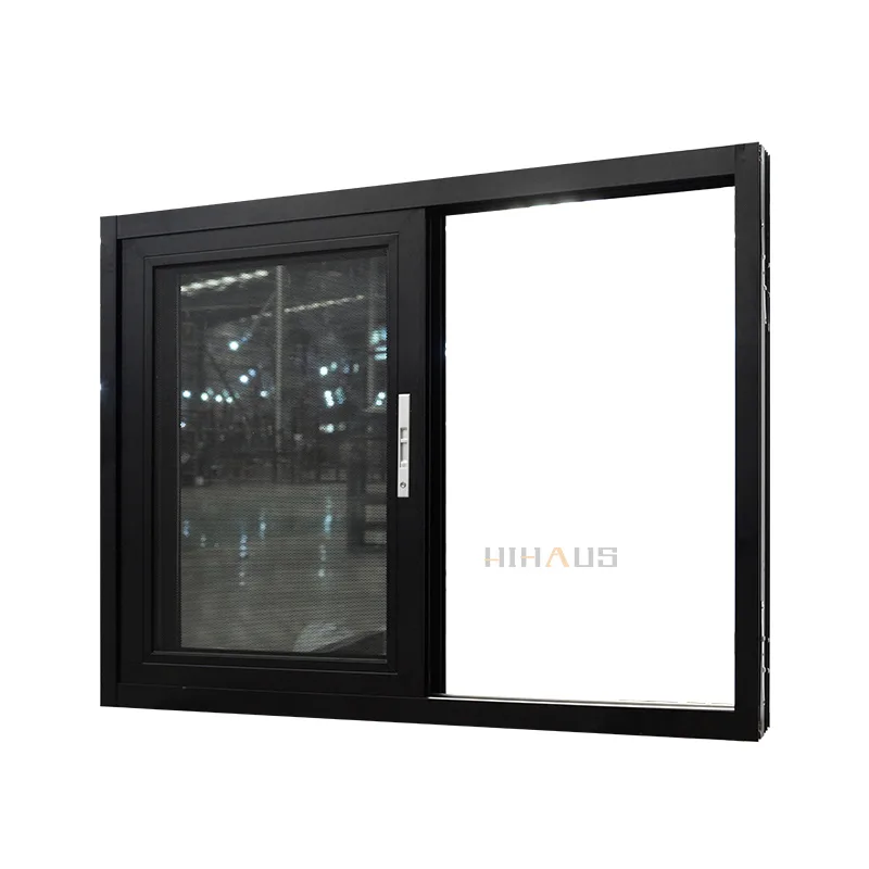Customized House Black Aluminium Sliding Window With Mosquito Net - HIHAUS