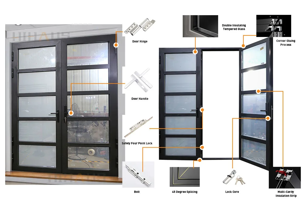 Dimmable Privacy Glass Aluminium Double Hinged Swing Door - HIHAUS