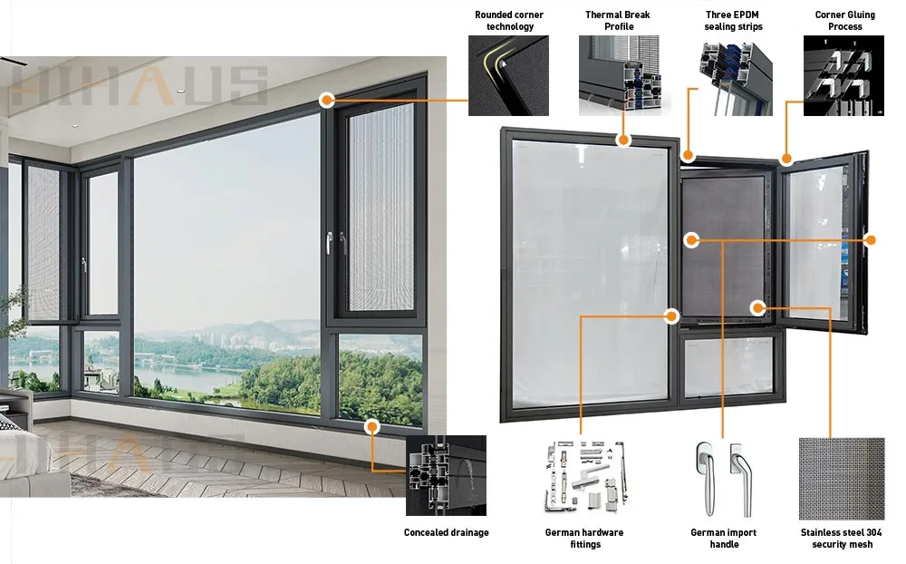 Customized aluminium casement and picture window combination - HIHAUS
