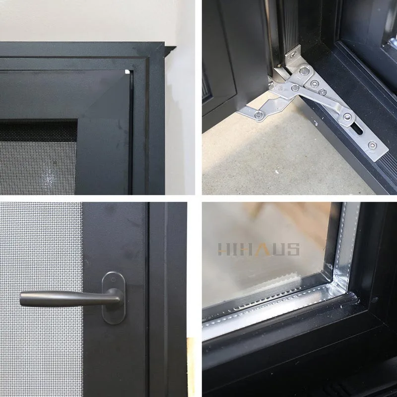 Home Black Waterproof Aluminium Single Casement Glass Window - HIHAUS