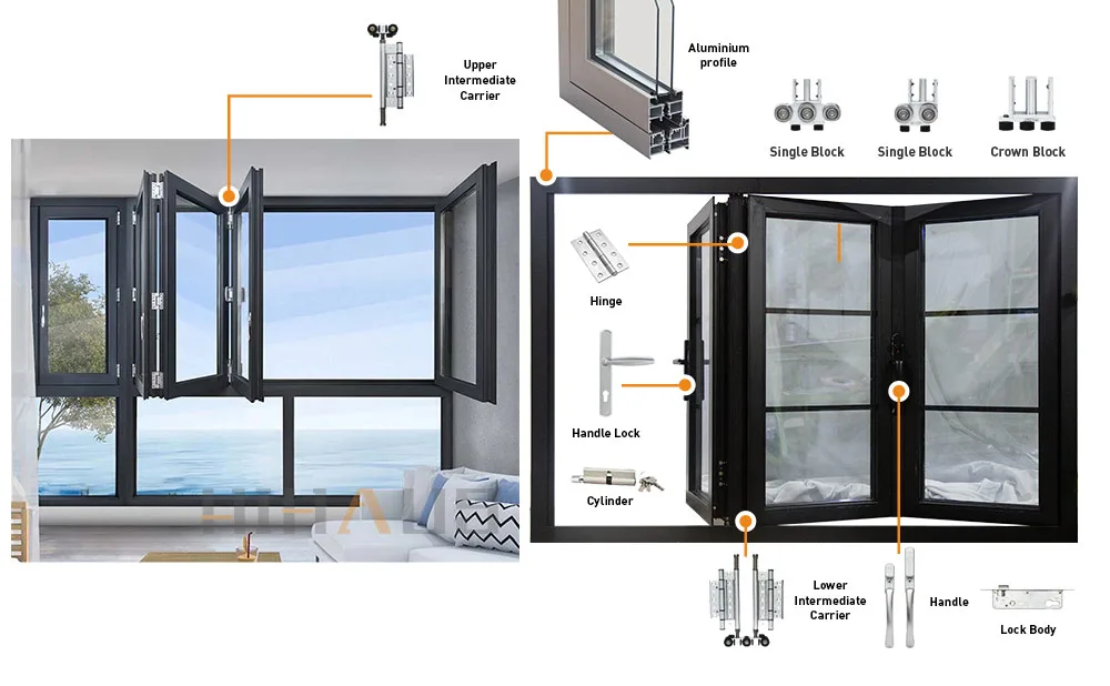 Insulated Collapsible Bifold Kitchen Aluminium Folding Window - HIHAUS