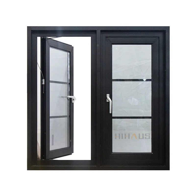 Black Sound Proof Aluminum Double Casement Window With Grill - HIHAUS