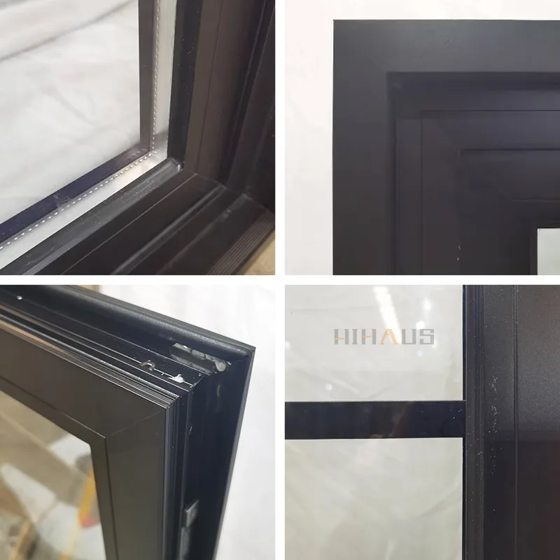 Black Sound Proof Aluminum Double Casement Window With Grill - HIHAUS