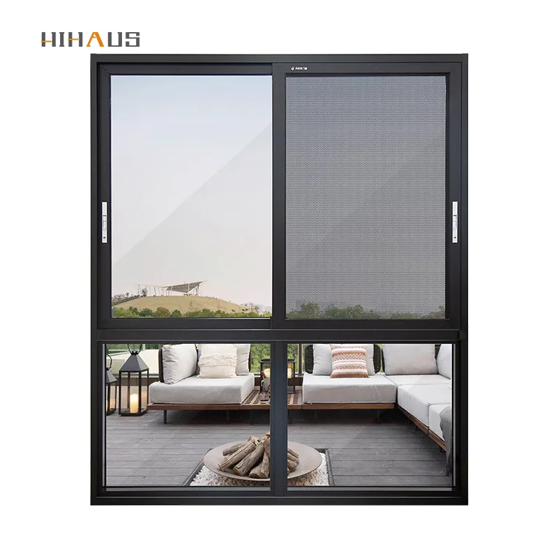 Hihaus Best Quality Light Grey Nail Fin Aluminium Balcony Interior Sliding Window - HIHAUS