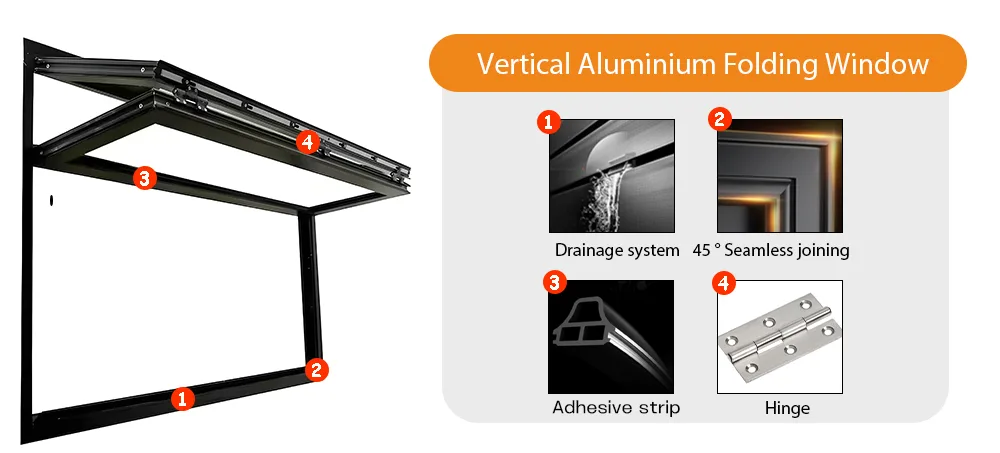 Aluminum Fold Up Porch Kitchen Vertical Folding Glass Windows - HIHAUS