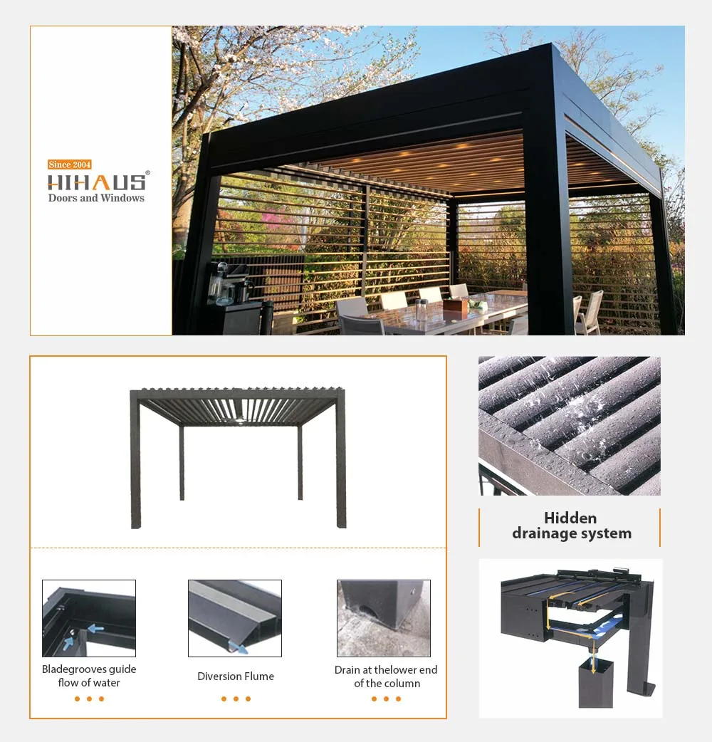 New Electric Patio Metal Roof Louvered Aluminum Pergola - HIHAUS
