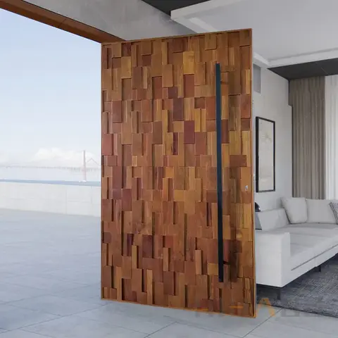 3D Modern Exterior Villa Main Solid Wood Entrance Pivot Doors