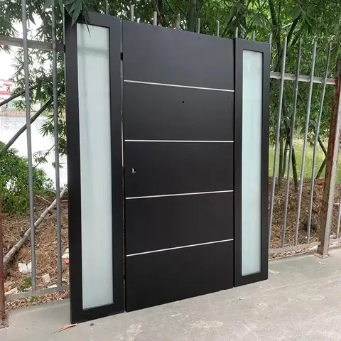 New Exterior Steel Wood Entrance Pivot Door With Glass Sidelites
