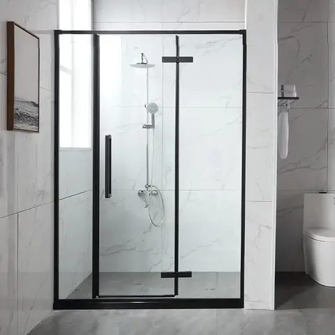 Black Bathroom Semi Frameless Frosted Glass Shower Doors Enclosures